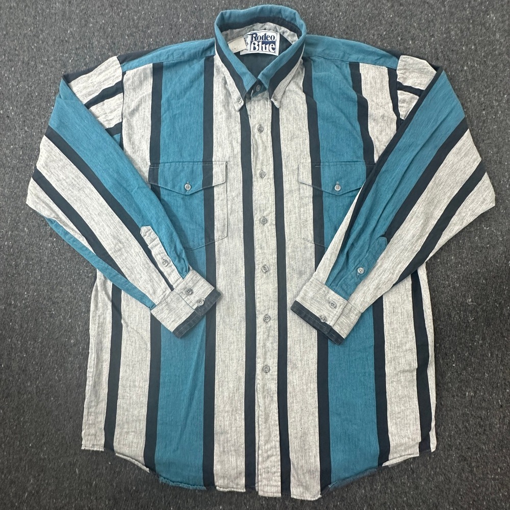Vintage Roper Rodeo Blue Western Shirt Mens L Striped Button Up Cowboy 90s rodeo - Picture 2 of 10